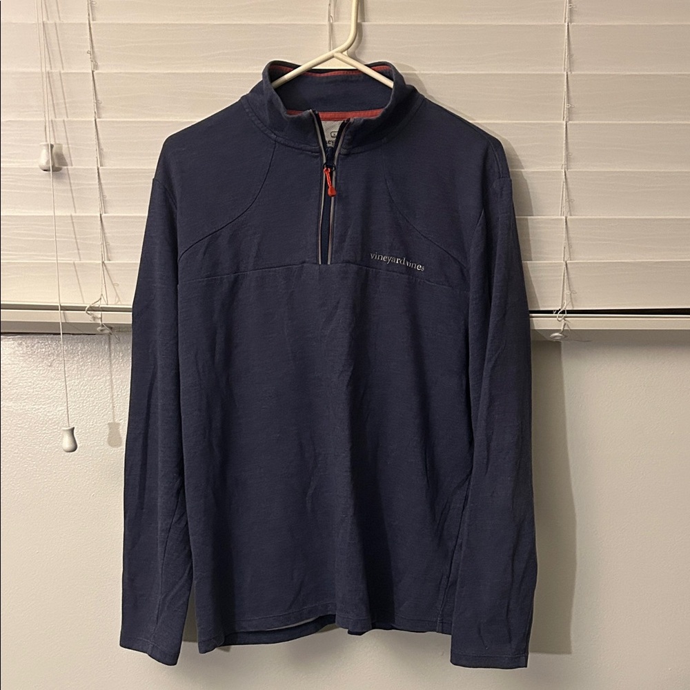 Vineyard Vines Navy Half-Zip Pullover with Coral Trim